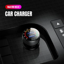 Dual USB Car Charger for QC 3.0 with Voltmeter Scale Display Switch Marquee Light Quick Charging Device Black Car accessories