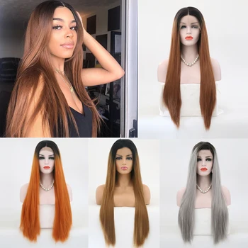

Charisma Ombre Wigs with Black Roots High Temperature Fiber Straight Hair Synthetic Lace Front Wig for Black Women Cosplay Wigs