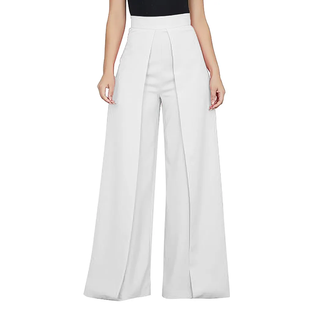 Pantalones de mujer, женские модные однотонные свободные широкие брюки с высокой талией на молнии, длинные брюки, женские летние штаны