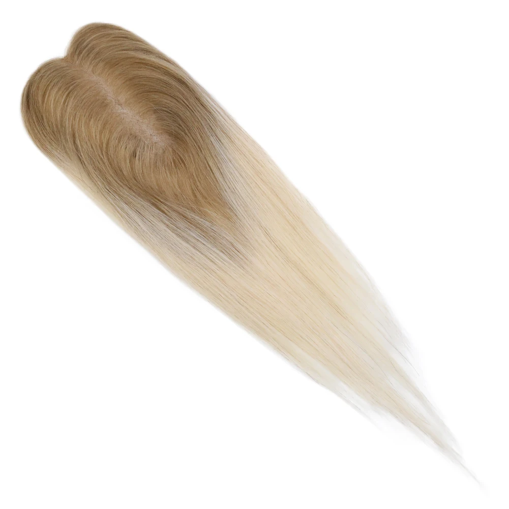 Moresoo topper cabelo humano remy topper com grampos de peruca para mulher base 1.5x5 polegada 10-18 polegada # t6/613 marrom ombre loira