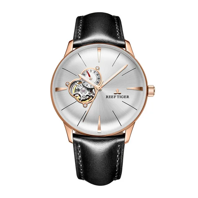 Reef Tiger бренд Tourbillon циферблат светящийся указатель автоматические часы топ роскошные механические кожаные мужские часы Relogio Masculino - Цвет: RGA8239-PWBH