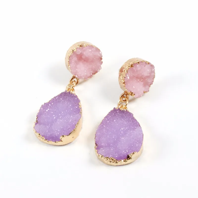 4 (Fashion Druzy Pink Resin Earrings Water Drop Earrings For Women Jewelry Pendientes Mujer Gifts For Women Accessories