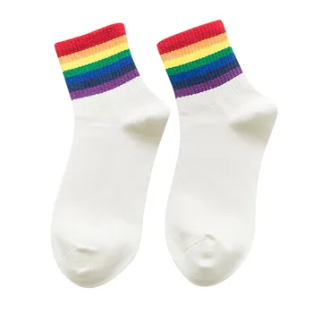 

Women Short Socks Chrismas Spring Unisex Cotton Rainbow Striped Happy Socks Funny Modis Warm Calcetines Hombre Divertido #LR1