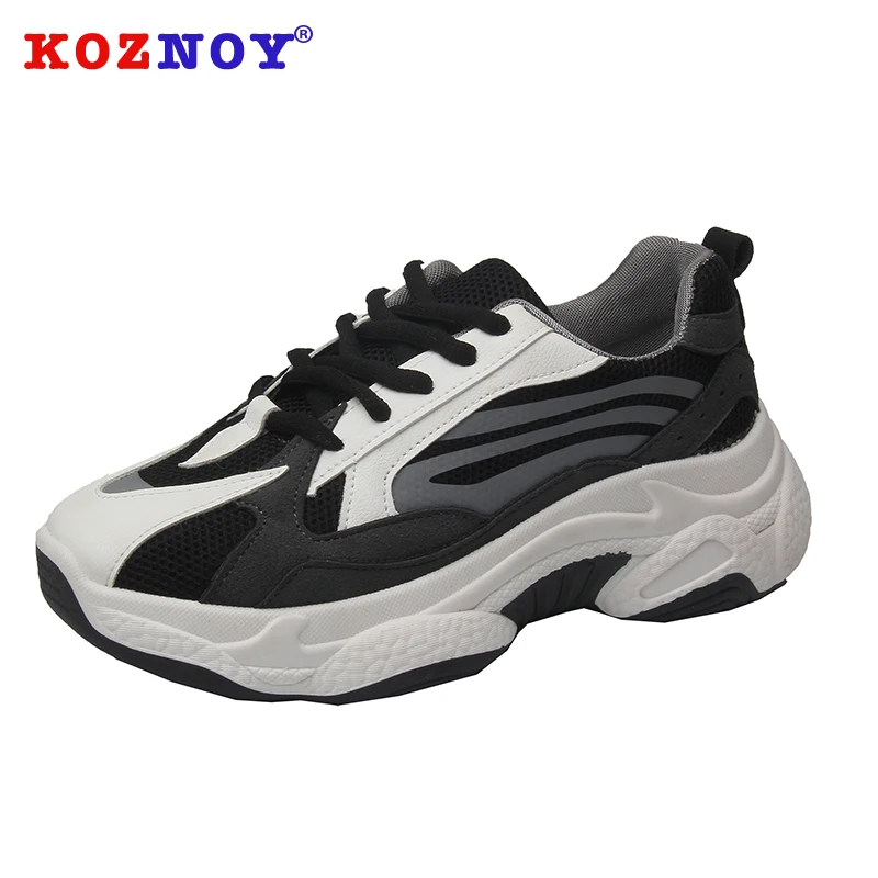 

Koznoy Sneakers Women 2019 Spring Autumn Dropshipping Thick Bottom Leisure Korean Version Air Permeable Soft Leather Women Shoes