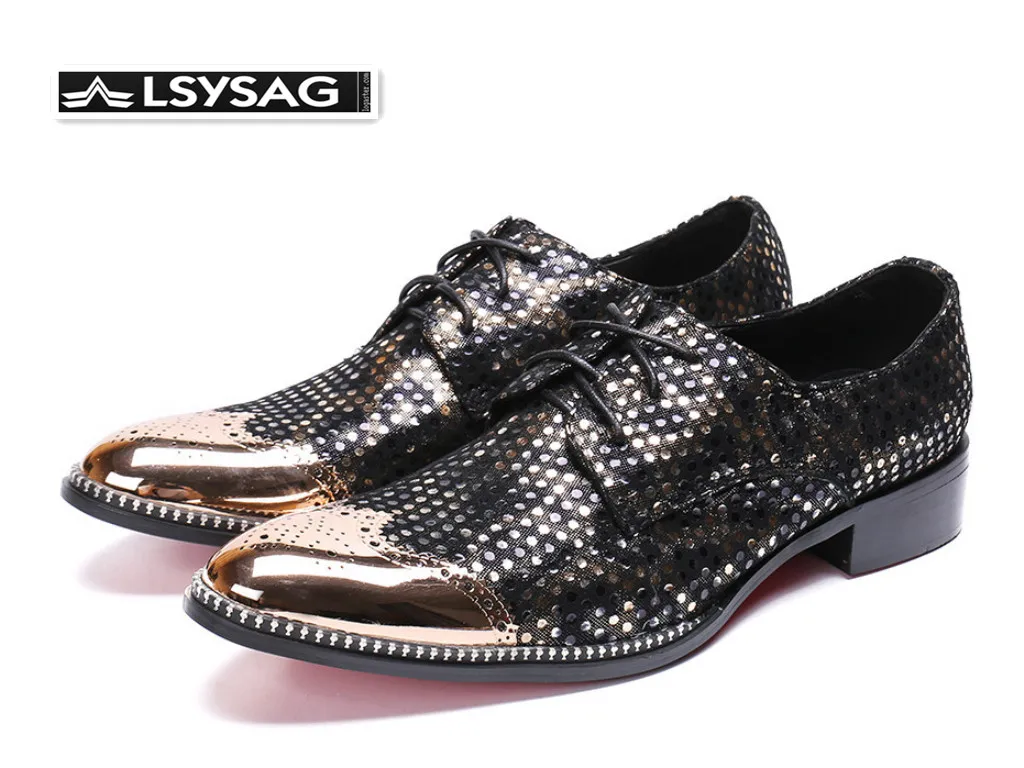 

Luxury Gold Dot Genuine Leather Men Dress Shoes Wedding Business Men Oxford Shoes Lace Up Formal Shoes Plus Size