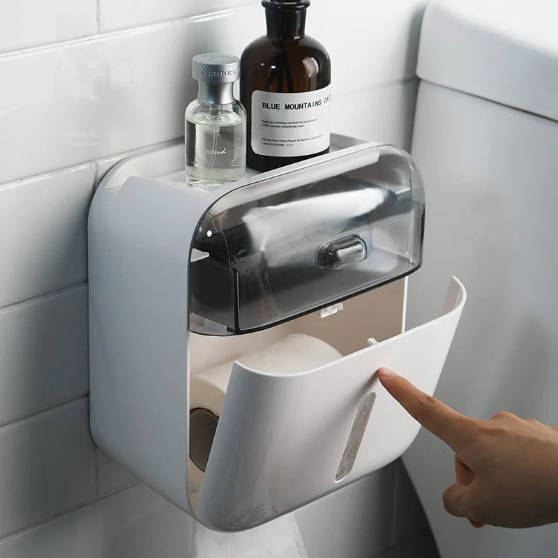 

Multifunction No Punching Washroom Waterproof Tissue Box White Toilet Paper Rack Creative Simple WC Roll Paper Storage Box