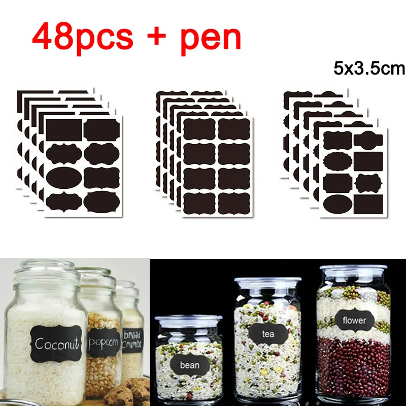 36-54 unids/set borrable pizarra pegatina artesanal cocina frascos organizador etiquetas de pizarra de tiza Junta etiqueta negro Junta 5x3.5cm
