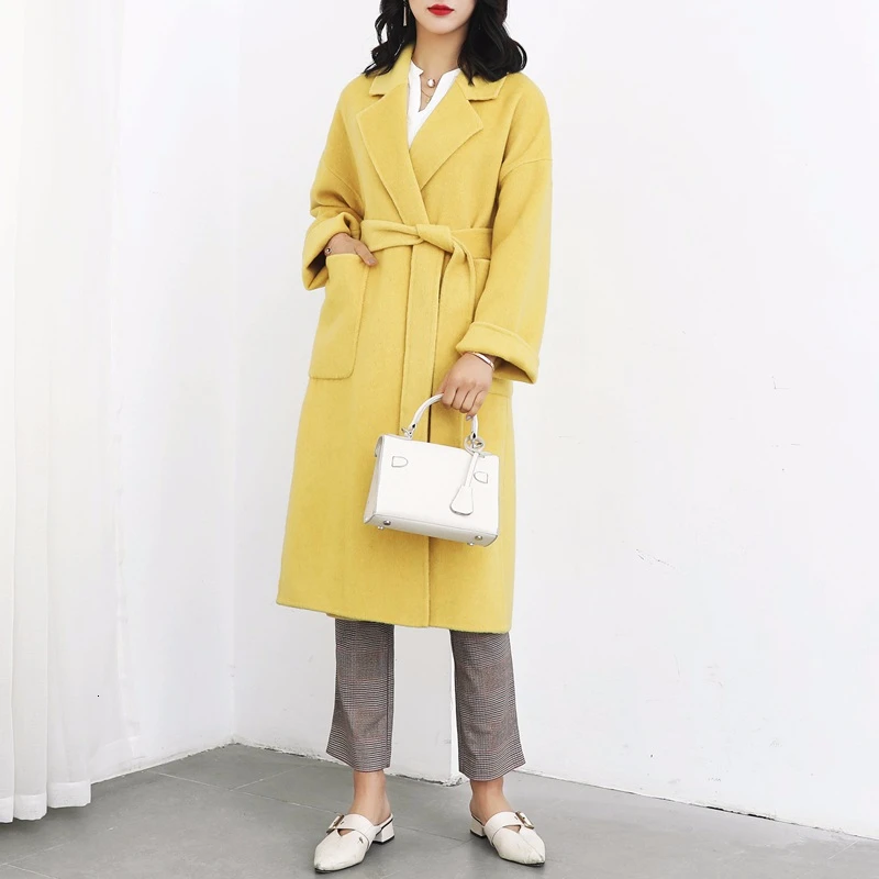 

2019 long double cashmere Winter Coat Women Korean slim modis solid coats and jackets autumn and winter new arrival