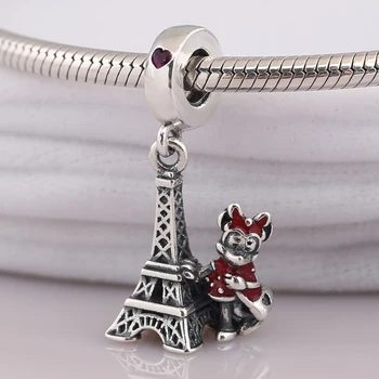 

S925 Pendant DIY Jewelry Girl Mouse Eiffel Tower Dangle Charm fit Lady Bracelet Bangle Openwork