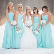 Tulle Strapless Bridesmaid Dresses Sashes With Bow Wedding Guest Dress A-Line Floor Length Blue vestidos de dama de honor