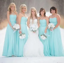 Tulle Strapless Bridesmaid Dresses Sashes With Bow Wedding Guest Dress A-Line Floor Length Blue vestidos de dama de honor