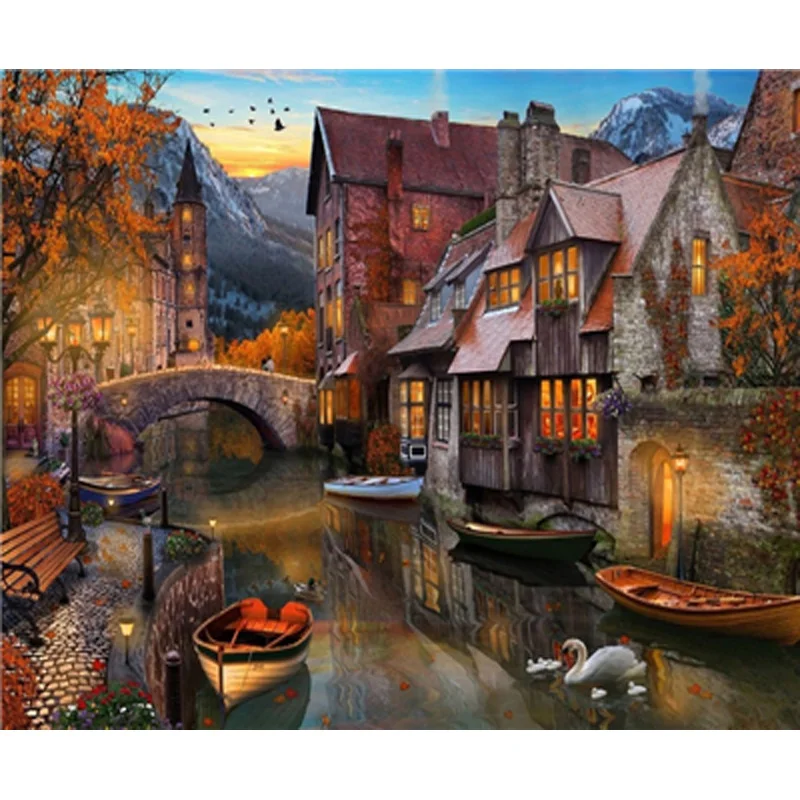 

5D DIY Diamond Embroidary Full Round Drill Mosaic Cross Stitch Landscape 3D Diamond Painting kit Sticker Home Decor TY348