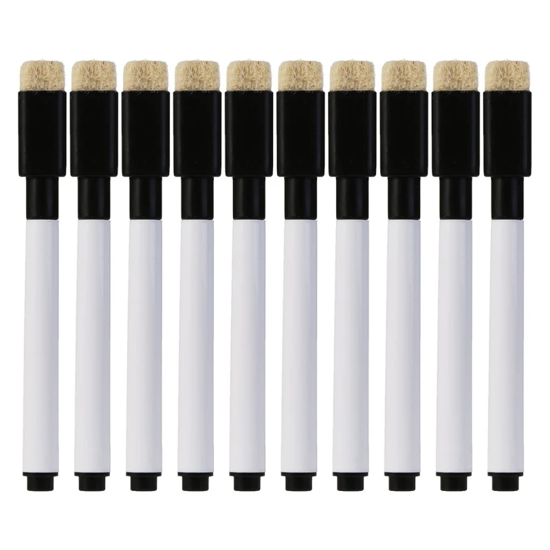 5PCS/10Pcs Black Ink Whiteboard Marker Dry Erase Pen with Eraser Lid Cap New