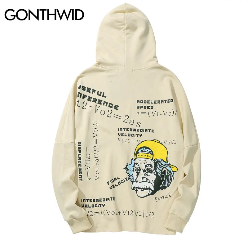 

GONTHWID Einstein Math Mathematics Formula Print Sweatshirts Hoodies Hip Hop Street Punk Rock Pullover Hooded Tops Streetwear