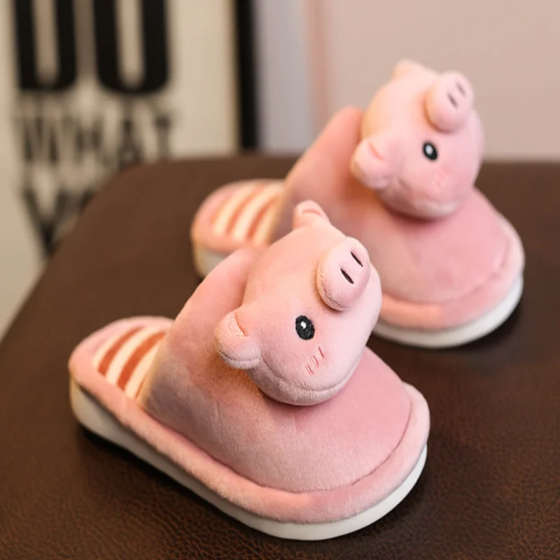 Pink Детские домашние хлопковые тапочки с милым медведем; хлопковые тапочки; плюшевые домашние тапочки; хлопковая обувь на плоской подошве; теплая замшевая обувь - Цвет: Pink