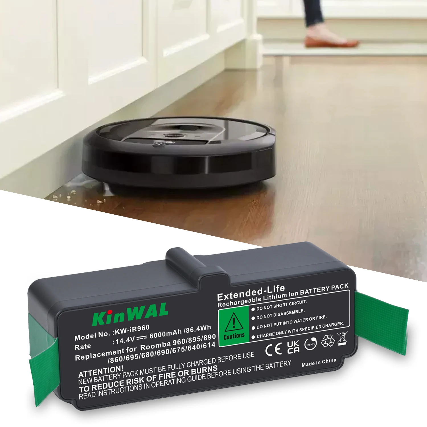 Batteria al Litio 6000mAh 14.4V per Roomba 960, 895, 890, 860, 695, 680, 690, 64, 675, 500, 600, 700, 800 13