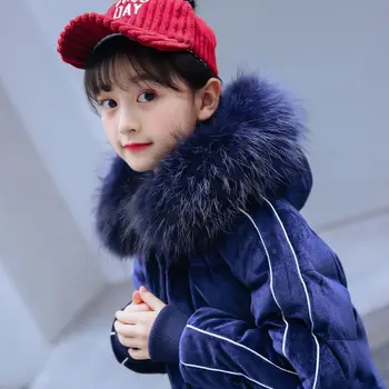 

Children's Down jacket Girls'Mid-long 2019 winter jackets child white duck down parka real fur hooded Girls' Winter Outerwear