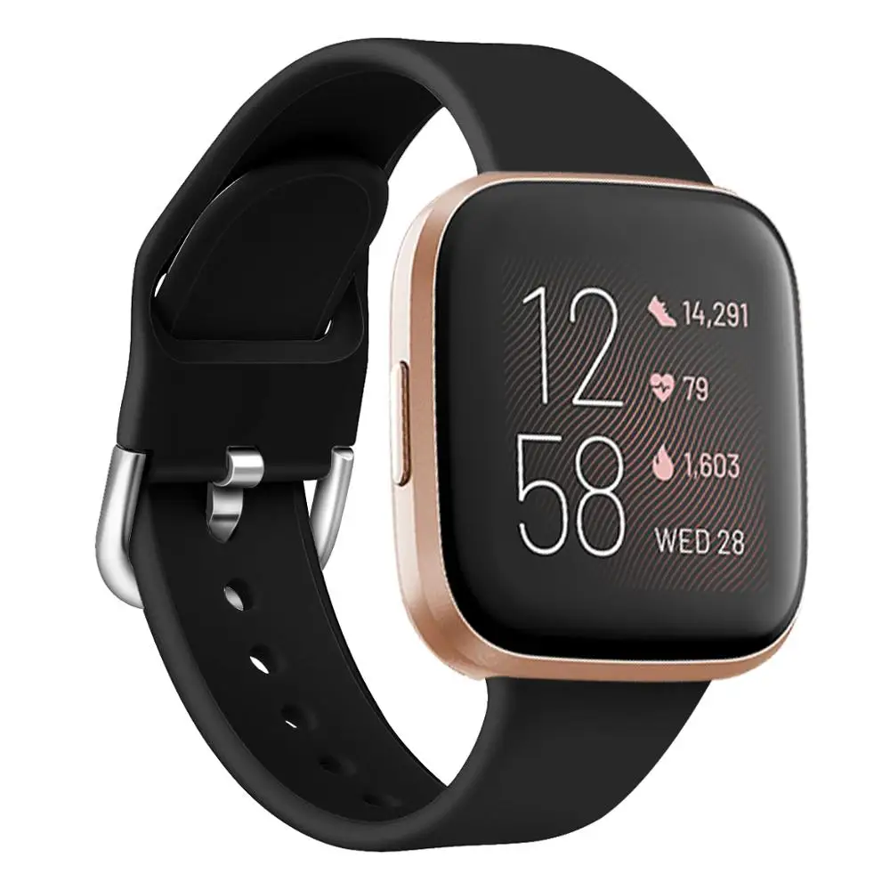 Черный Высококачественный чистый цветной Браслет для Fitbit Versa 2/Versa Lite водонепроницаемый сменный мягкий силиконовый ремешок для часов Correa - Цвет: Черный