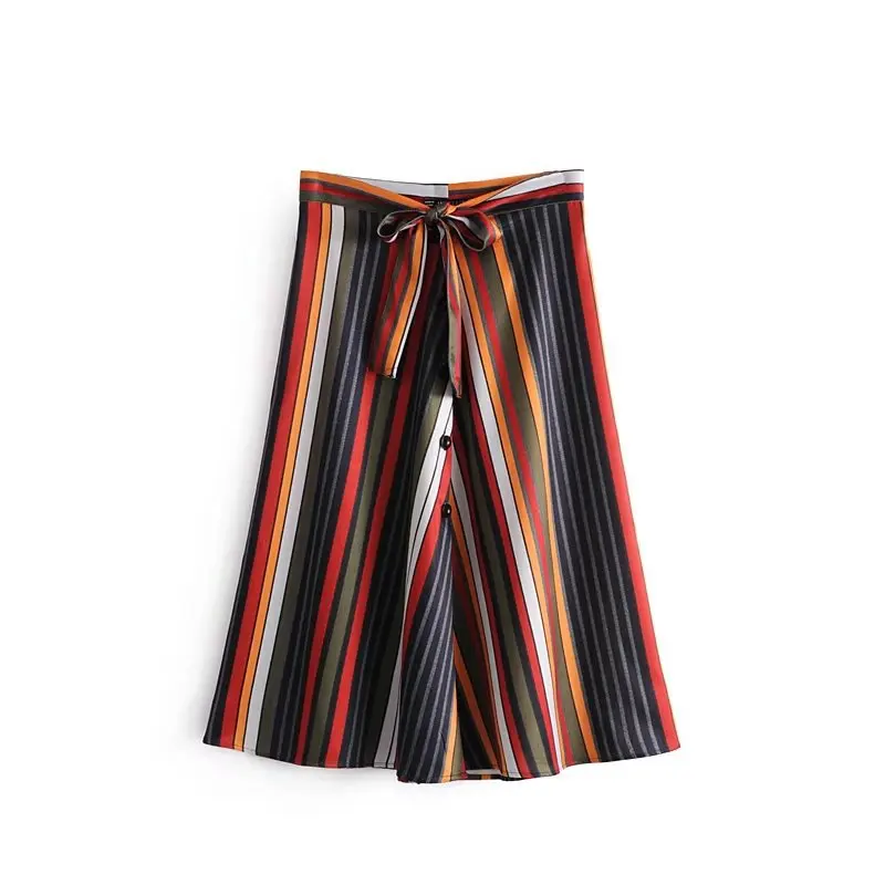 

2018 Spring And Summer Europe And America Women's Dress Button Mid-length Color Stripes Skirt 1345