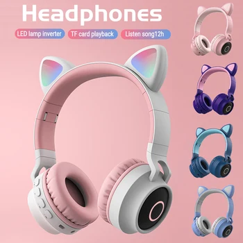 

Macaron Color BT-028C Wireless Headphones Bluetooth Earphones LED Cat Ear Noise Cancelling Headset Support TF Card 3.5mm Plug