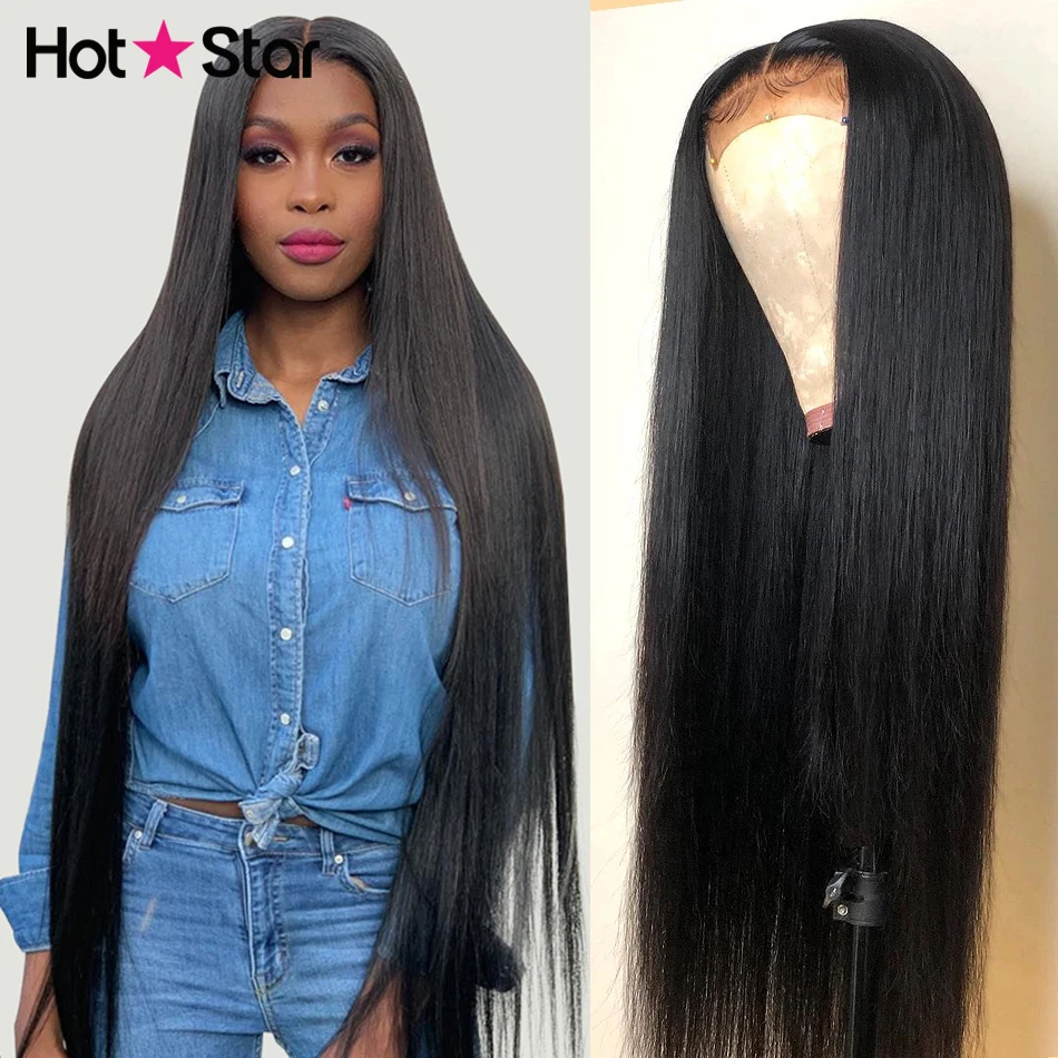 30 32 34inch Lace Closure Wig 5x5 4x4 bone Straight Human Hair Wigs For Women Peruvian | Шиньоны и парики
