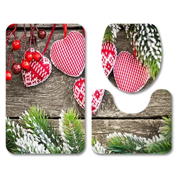 

3D Santa Gifts Xmas Bathroom Carpet Set Flannel Home Decorative Toilet Pad Cover Bath Mat Christmas Toilet Seat Cover Set