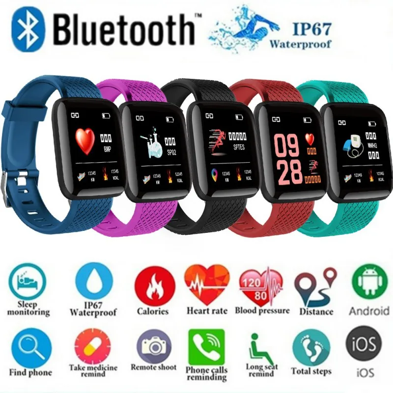 D13 Smart Bracelet Fitness Tracker Heart Rate Blood Pressure Monitor 116PlusSmart Band Waterproof Smart watch For Iphone Android