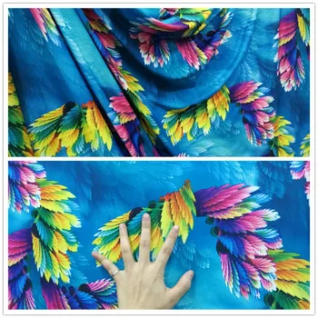 

150cm * 100cm Beautiful Sky Blue Feather Phoenix Tail QMilch Printed Cloth Stage Costume Dancing Dress Fabric