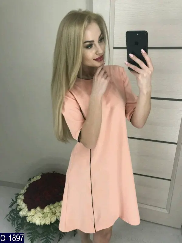 Новинка 2019 года осеннее платье трапециевидной формы с круглым вырезом и коротким