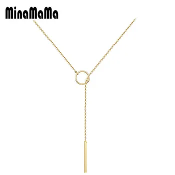 

Simple Design Stainless Steel Y Necklaces Bar Hollow Circle Chain Charm Stick Pendant Necklace Jewelry