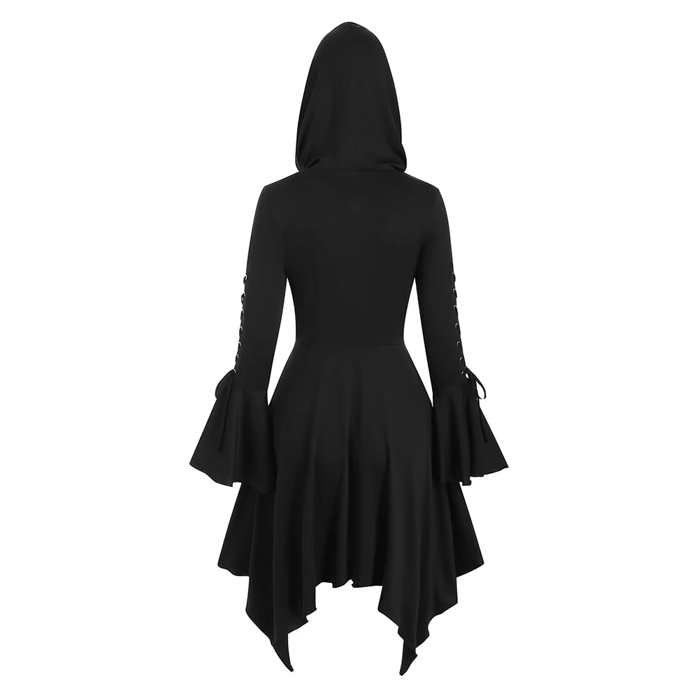 incredible  ROSEGAL Women Plus Size Hooded Lace-up Poet Sleeve Button Up Hanky Hem Skirted Gothic Coat Casual S