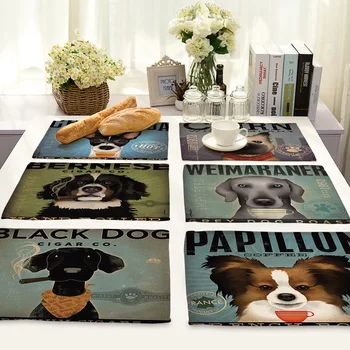 

Nordic Cartoon Animal Dog Series Printing Placemat Cotton Linen Lovely Tableware Insulation Pad Coaster Dining Table Decoration