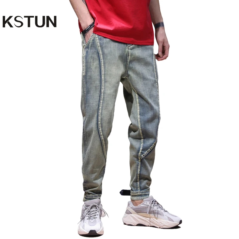 Kstun Mens Jeans 2022 New Arrivals Retro Blue Elastic Waist Drawstring