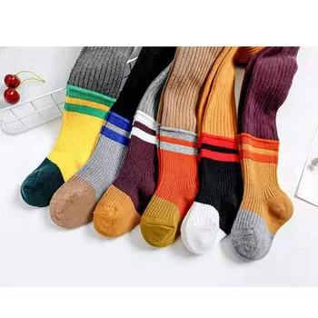 

1-7T Autumn Children Skinny Tights Kids Soft Cute Cotton Pants Patchwork Color Design Baby Girls Stretchy Print Trousers Bottom