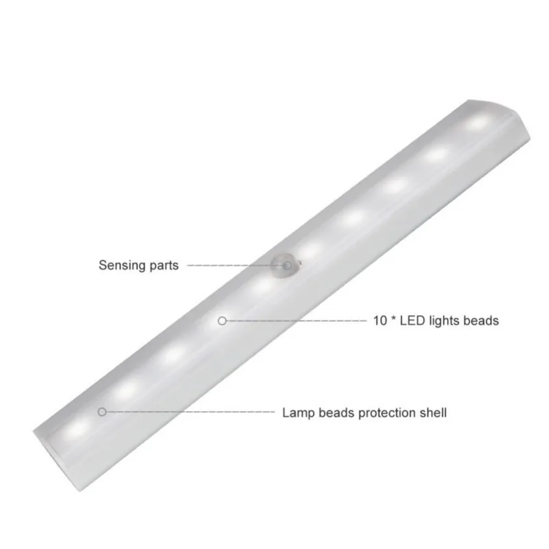 10 LEDs PIR LED Motion Sensor Light Cupboard Wardrobe Bed Lamp Under Cabinet Night For Closet Stairs Kitchen Dropship | Освещение
