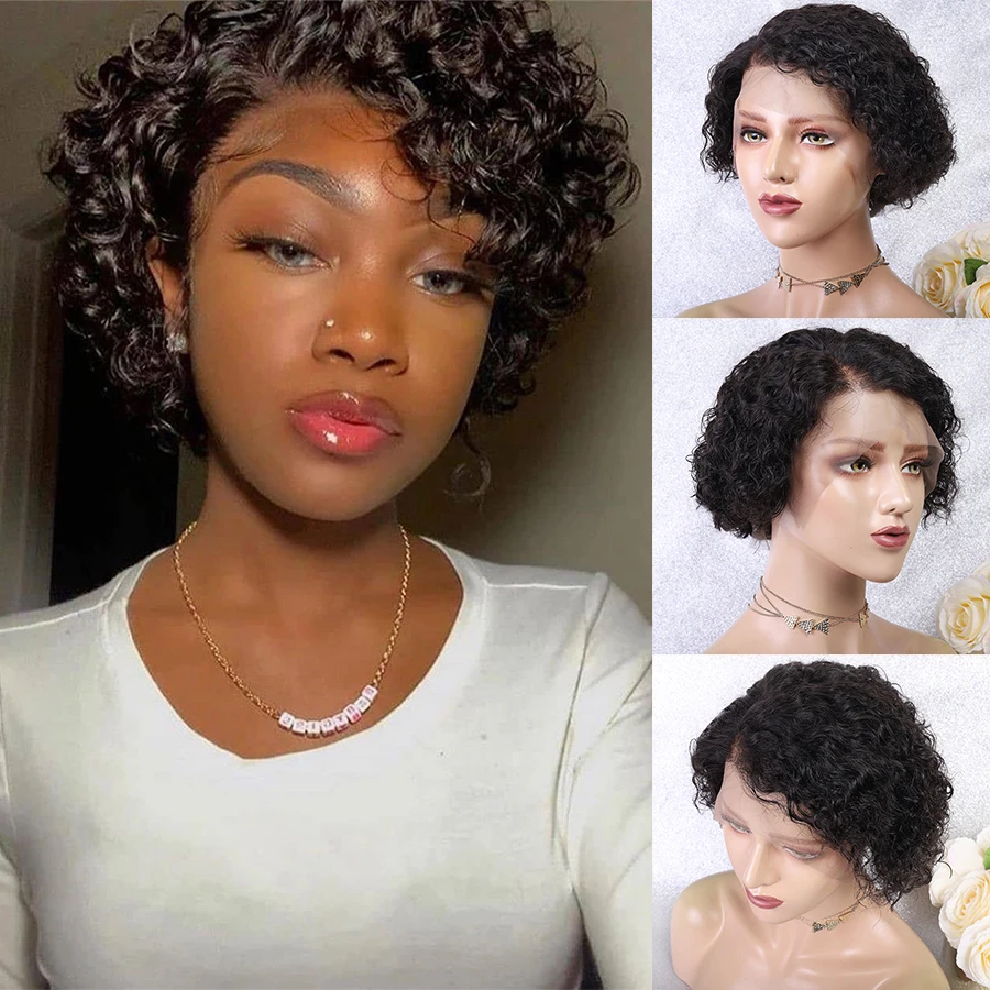 

13x6 Deep Part Short Human Hair Wigs Women Pixie Cut Wig 150% PrePlucked Curly Bob Wig Remy Brazilian Lace Front Human Hair Wigs