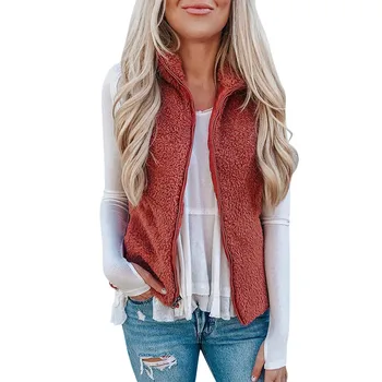 

2019 Vest Female Autumn Winter Solid Sleeveless Red Tank Zipper Colete Mulher Doudoune Sans Manche Femme Chalecos Largos