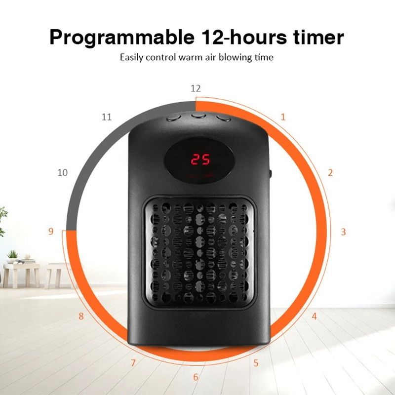 

900W Electric Heater Desktop LED Display Timing Fan Heater Household Winter Warmer for Home/Office