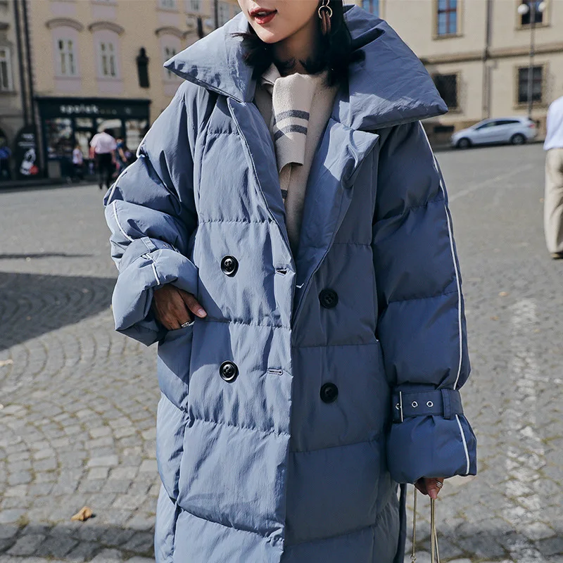 

Hong Kong Style Thick Long Lace-up Cotton Coat Women's 2018 Winter Style Students Cotton-padded Jacket down Feather Cotton-padde