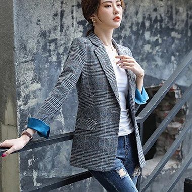 Dark Gray Blazer Высококачественный однобортный Блейзер Женский серый черный зеленый синий абрикосовые куртки верхняя одежда осень зима пальто - Цвет: Dark Gray Blazer