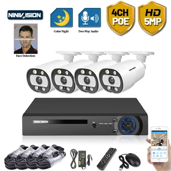 

H.265 5MP 4CH POE Camera full Color Night Human/Face Detection Two-way Audio Ai IP Camera Outdoor Security Video Surveillance