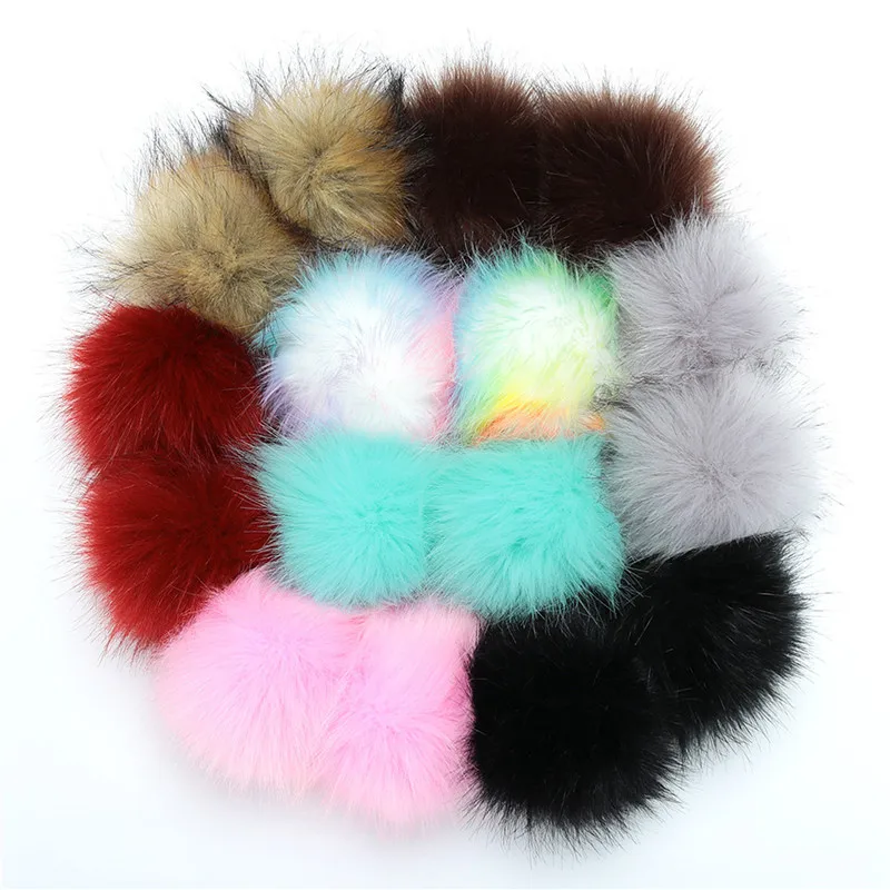 16PCs 8/10cm Fur Pompom False Hairball With Rubber Band Snap Button Shoes Hats Bags Fluffy Pom Pom DIY Hand Crafts Accessories