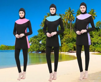 

2019 women muslim swimwear patchwork conservative islamic Hijab Arabic Islamic Swim Surf Wear Suit swimsuit burkini bathing suit
