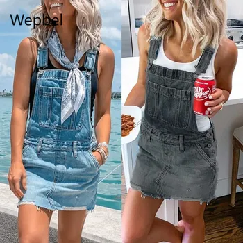 

WEPBEL Popular Women's Denim Skirt Suspender High Waist Jeans Skirt Slim Strap Casual Summer Fashion Denim Mini Skirts