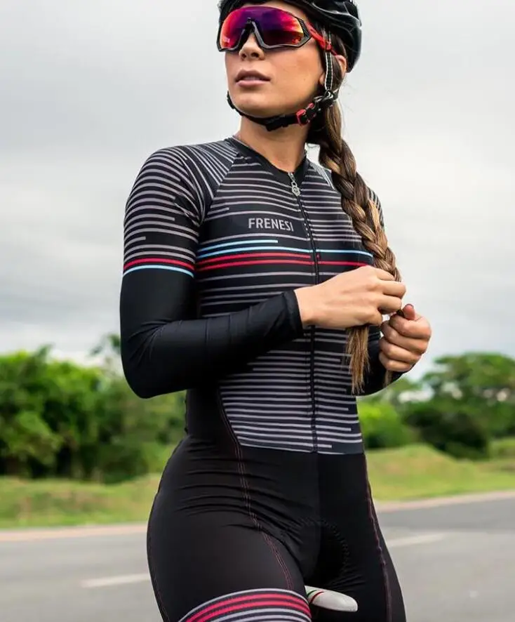 Pro Team триатлон костюм женский с длинным рукавом Велоспорт Джерси Skinsuit комбинезон Майо Велоспорт Ropa ciclismo набор гель - Цвет: set