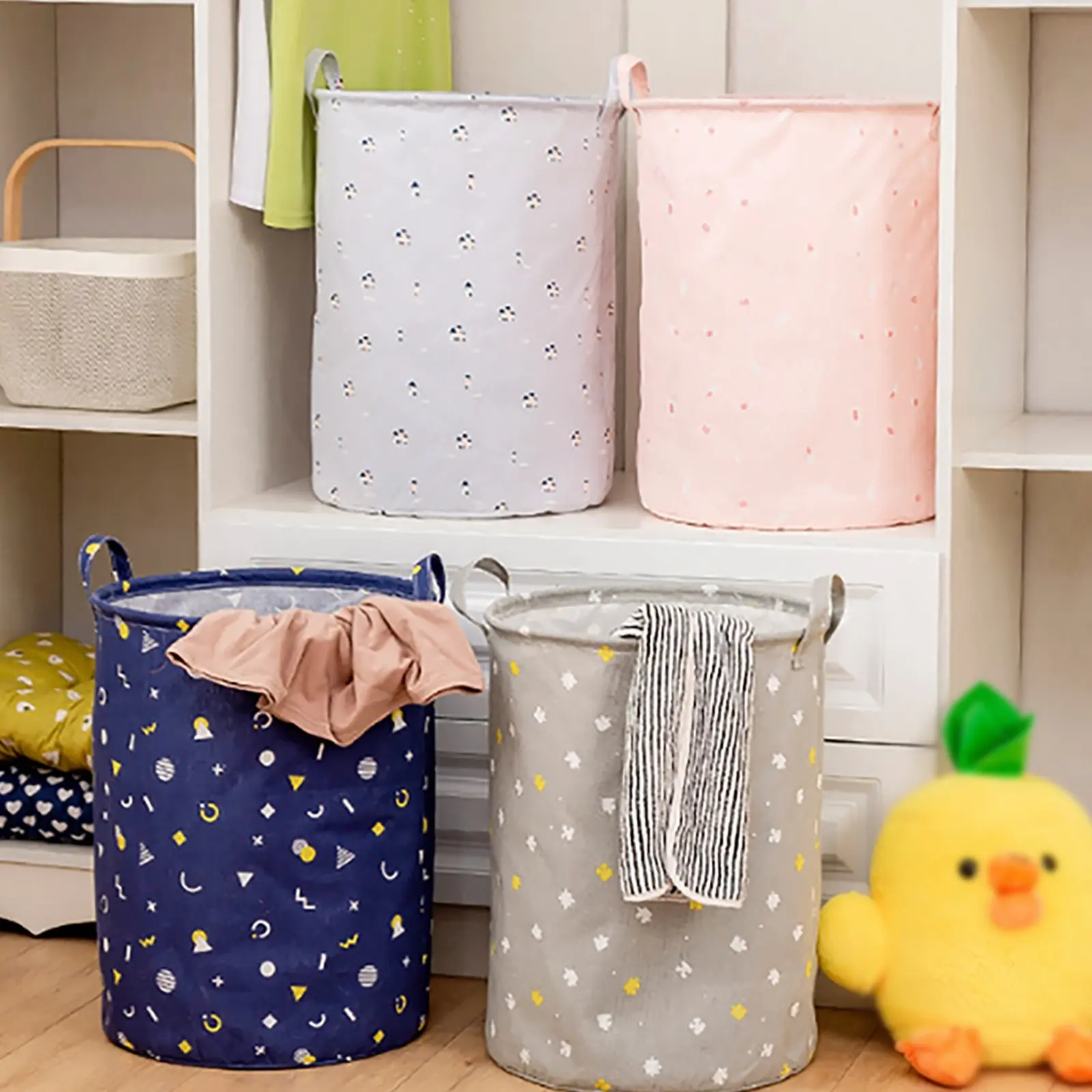 2021 New Super Large Laundry Basket With Drawstring Round Dirty Clothes Toys Folding Bucket Anti-dust Big Storage Barrel Hamper