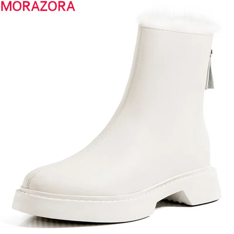 MORAZORA 2021 Large Size 33-43 Ankle Boots High Quality Winter Women Low Heel Round Toe Keep Warm Casual Shoes | Обувь