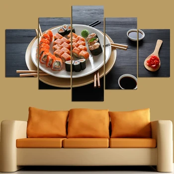 

Hd Canvas Painting Delicious Sushi Mural Art Picture Home Decoration Painting Modular Five-Piece Poster Wall Painting Frameless