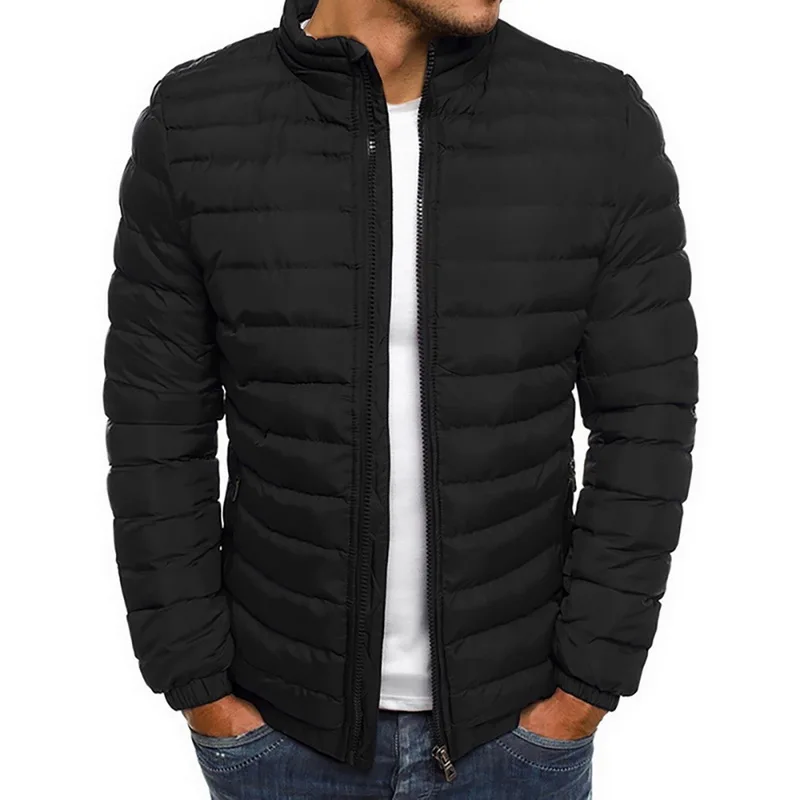 Легкая теплая зимняя куртка для мужчин, мужские парки в полоску, однотонный Тренч на молнии с карманом, хлопковая куртка с капюшоном, мужская одежда - Цвет: M