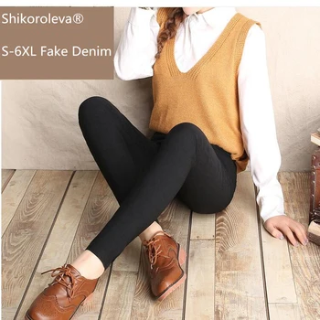 

Shikoroleva Women Leggings Pants 2020 Imitation Denim Snowflake Style Stretch Skinny Plus Size 6xl 5xl 4xl S Jeggings Black Blue